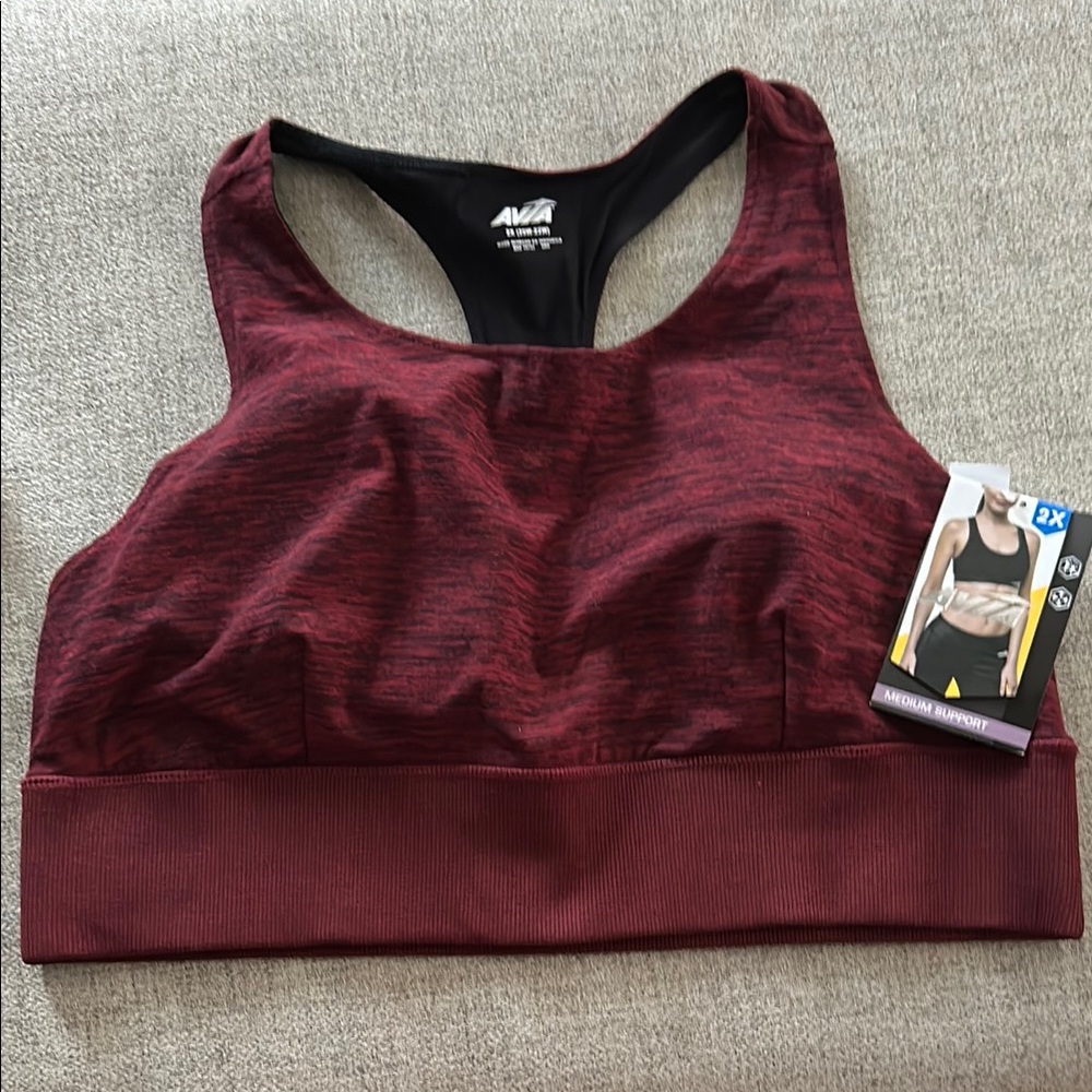 Avia Red Sports Bra Racerback Performance Medium Support
